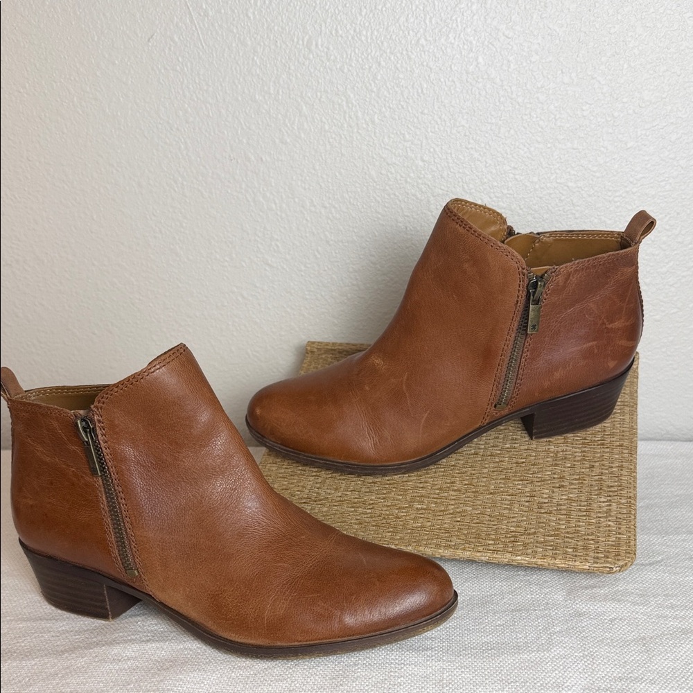 Women's Lucky Brand Leather Ankle Booties with Side Zip Brown